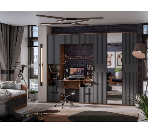 Шкаф 1 дв 2 ящ Хилтон, дуб крафт золотой/графит матовый