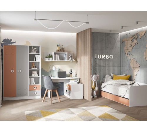 Шкаф 2 дв Турбо, кашемир/терракота/белый