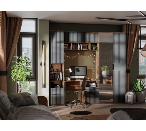 Шкаф 1 дв 2 ящ Хилтон, дуб крафт золотой/графит матовый