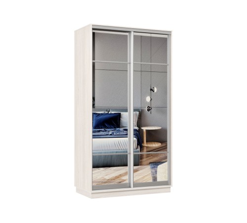 Шкаф-купе Маршал Лайт МИНИ 01 220х100х45 (каркас ясень анкор светлый 15, фасады 11.11 зеркало 00.00), профиль серебро 01