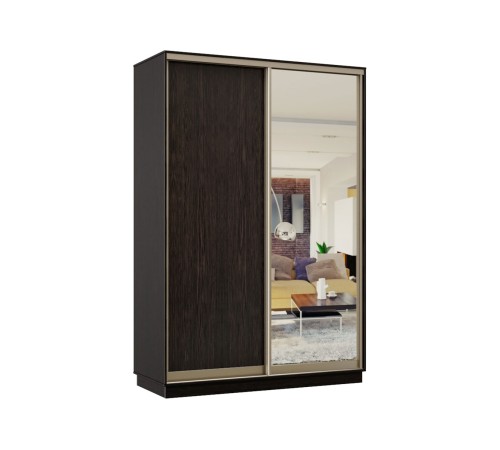 Шкаф-купе Маршал Лайт МИНИ 01 220х100х45 (каркас белый 07, фасады 02.01 белый, зеркало 07.00), профиль шампань 03