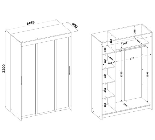 00-00015519 Шкаф-купе Босфор с зеркалом 3 дв, белый