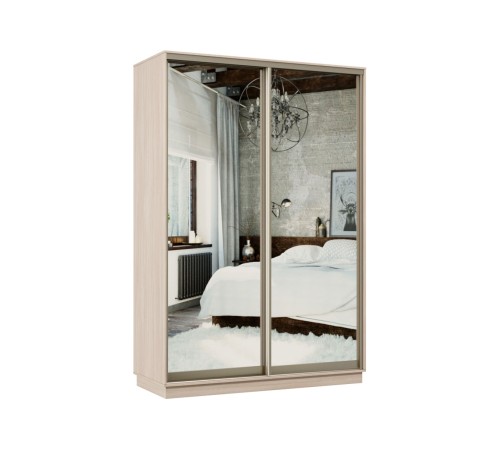 Шкаф-купе Маршал Лайт МИНИ 01 220х100х45 (каркас белый 07, фасады 01.01 зеркало 00.00), профиль шампань 03