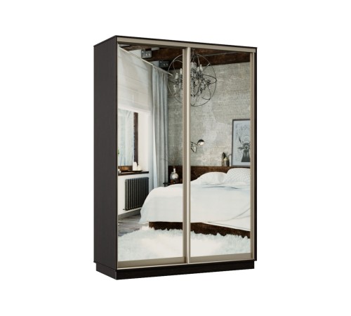 Шкаф-купе Маршал Лайт МИНИ 01 220х100х45 (каркас белый 07, фасады 01.01 зеркало 00.00), профиль шампань 03