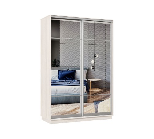 Шкаф-купе Маршал Лайт МИНИ 01 220х100х45 (каркас ясень анкор светлый 15, фасады 11.11 зеркало 00.00), профиль серебро 01