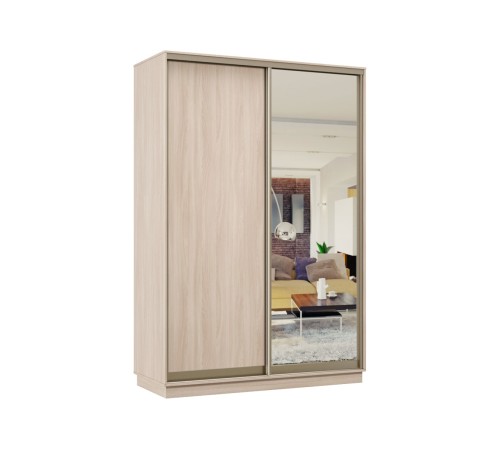 Шкаф-купе Маршал Лайт МИНИ 01 220х100х45 (каркас белый 07, фасады 02.01 белый, зеркало 07.00), профиль шампань 03