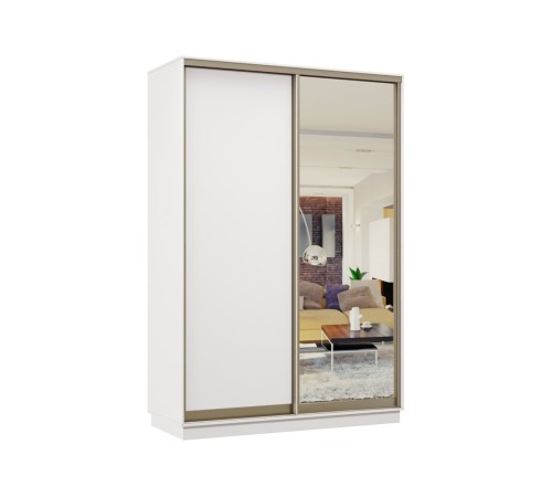 Шкаф-купе Маршал Лайт МИНИ 01 220х100х45 (каркас белый 07, фасады 02.01 белый, зеркало 07.00), профиль шампань 03