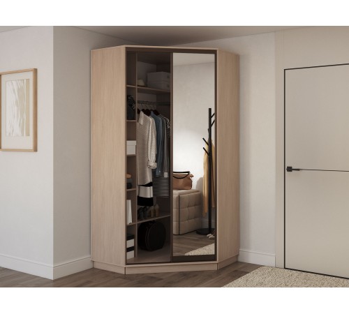 Шкаф-купе Маршал угловой №71 220-110, ясень шимо светлый/бронза