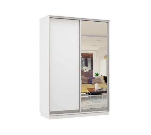 Шкаф-купе Маршал Лайт МИНИ 01 220х100х45 (каркас белый 07, фасады 02.01 белый, зеркало 07.00), профиль шампань 03