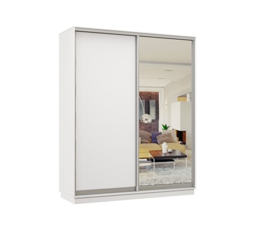 Шкаф-купе Классика-Лайт 21 220х180х45 (каркас белый, фасады 02.01 белый), профиль серебро