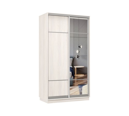 Шкаф-купе Маршал Лайт МИНИ 01 220х100х45 (каркас ясень анкор светлый 15, фасады 08.11 ясень анкор светлый, зеркало 15.00), профиль серебро 01