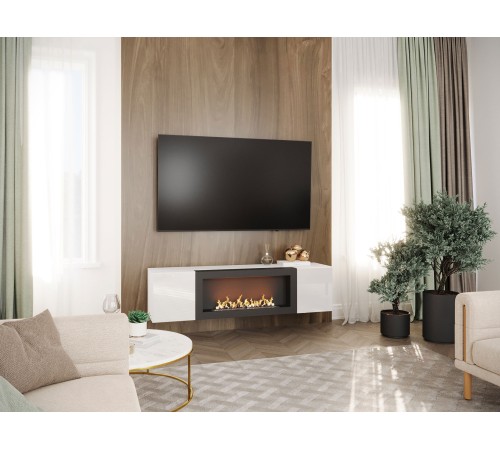 Шкаф навесной с биокамином, белый/черный