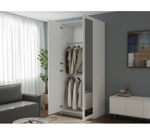 Шкаф 2 дв Осло с зеркалами 2 штанги, белый