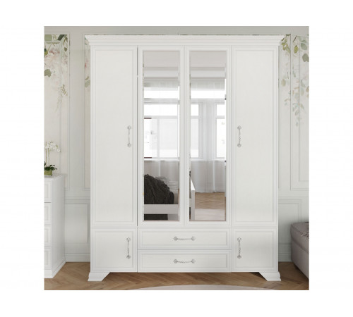 Шкаф 4 дв Азалия с зеркалом, белый