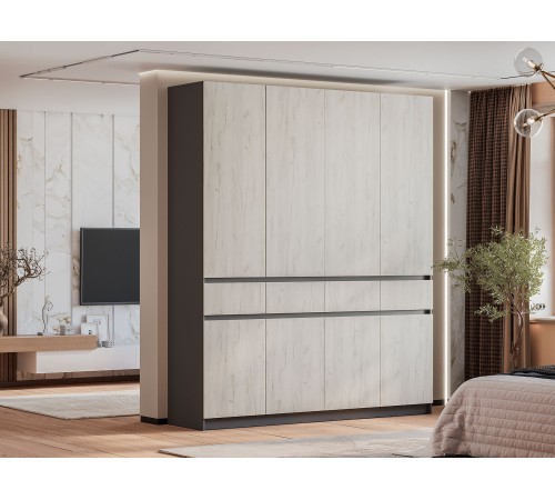 Шкаф 4 дв 4 ящ Багира ШК-13, графит/крафт белый