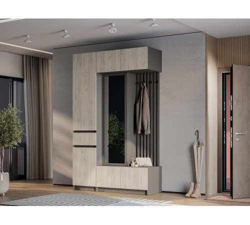 Шкаф 1 дв 1 ящ Багира ПН-01, графит/крафт белый