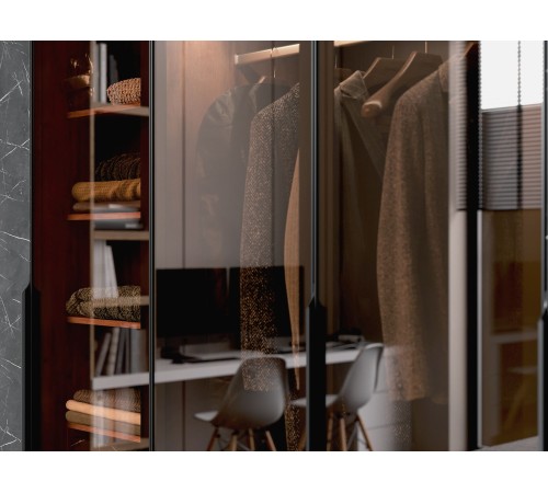 Шкаф 1 дв Браун со стеклянным фасадом, таксония/бронза стекло тонированное