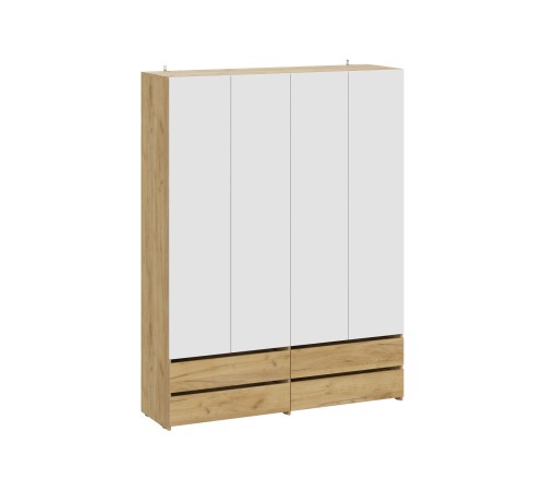 Шкаф 4 дв Абрау с ящиками, дуб золотой/белый