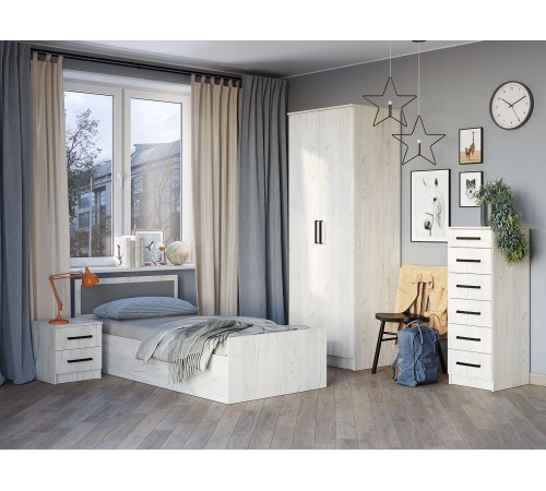 Набор распашных шкафов Фиеста 5 с доп.полками, дуб крафт белый