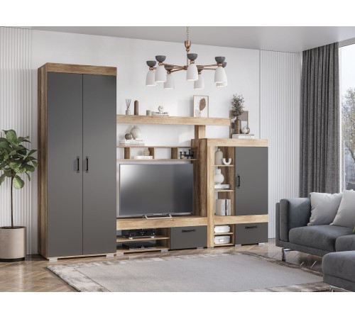 Шкаф 2 дв Прима, графит/дуб каньон