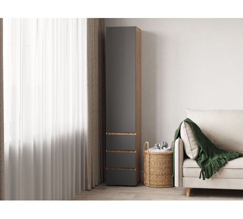 Шкаф 1 дв 3 ящ Хелен, крафт золото/графит серый