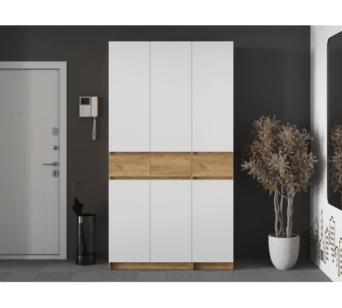 Шкаф 3 дв Квик-Степ, дуб крафт золотой/белый шагрень