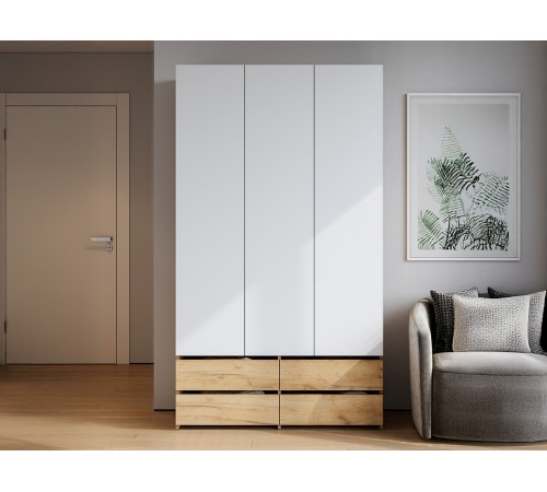 Шкаф 3 дв Абрау с ящиками, дуб золотой/белый