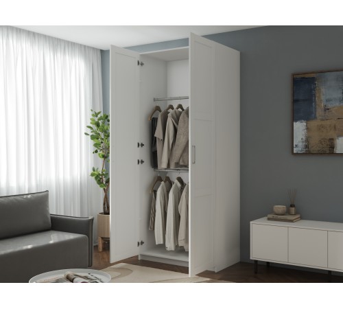 Шкаф 2 дв Осло с зеркалом 2 штанги, белый