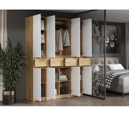 Шкаф 4 дв Квик-Степ, дуб крафт золотой/белый шагрень