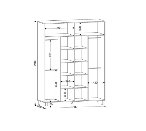 Шкаф 4 дв Лофт-4, дуб крафт золотой/черный