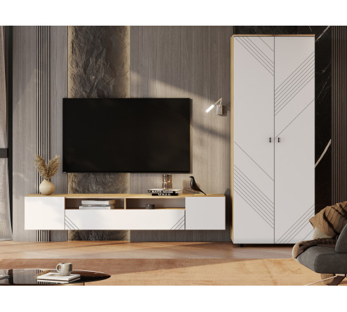 Шкаф 2 дв Кайло, дуб золотой/белый матовый