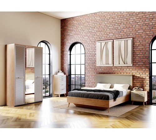 Шкаф 3 дв Гавана, дуб натуральный светлый/светло-серый софт