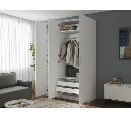 Шкаф 3 дв Осло с полками, штангой и двумя ящиками, белый