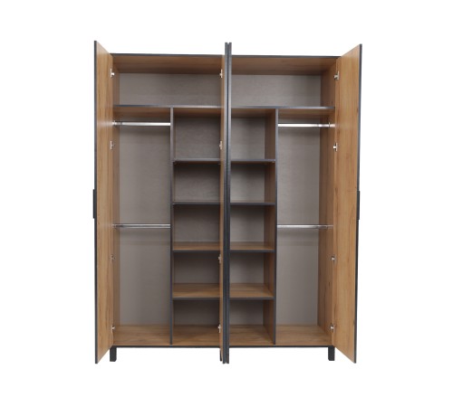 Шкаф 4 дв Лофт-4, дуб крафт золотой/черный