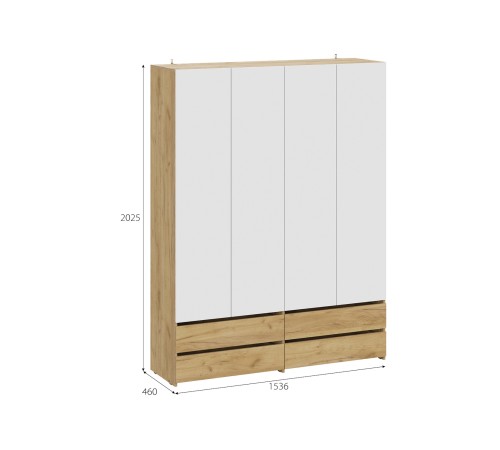 Шкаф 4 дв Абрау с ящиками, дуб золотой/белый