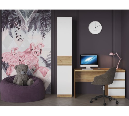 Шкаф 1 дв Квик-Степ, дуб крафт золотой/белый шагрень