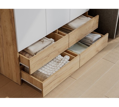 Шкаф 3 дв Абрау с ящиками, дуб золотой/белый