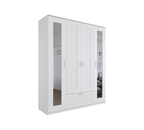 Шкаф 4 дв Сириус 156,1x190x50,2 с 1 ящ, с 2 зеркалами, белый Шкаф 4 дв Сириус 156,1x190x50,2 с 1 ящ, с 2 зеркалами, белый