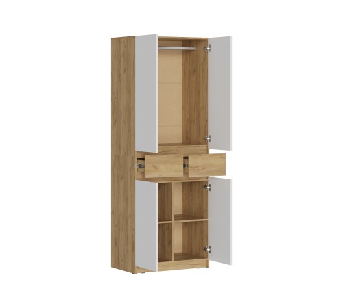 Шкаф 4 дв Квик-Степ, дуб крафт золотой/белый шагрень