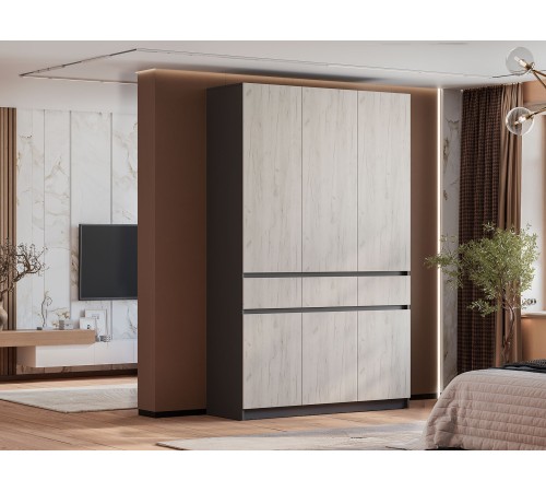 Шкаф 3 дв 3 ящ Багира ШК-08, графит/крафт белый