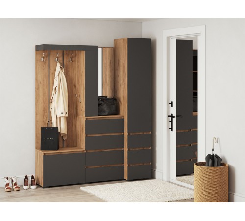 Шкаф 1 дв 3 ящ Хелен, крафт золото/графит серый