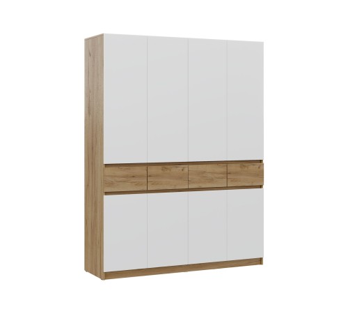 Шкаф 4 дв Бостон Лайт, дуб краф золотой/белый гладкий