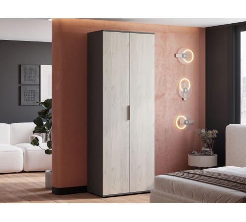 Шкаф Плаза 2 дв, графит/дуб крафт белый