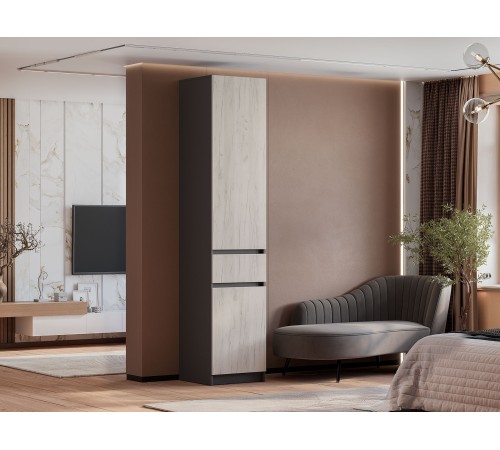 Шкаф 1 дв 1 ящ Багира ПН-01, графит/крафт белый