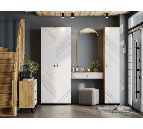 Шкаф 2 дв Кайло, дуб золотой/белый матовый