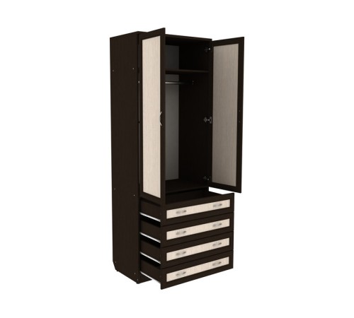 Шкаф 2 дв Мерлен 103 со штангой и ящиками, венге/дуб атланта