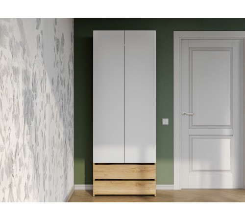 Шкаф 2 дв Абрау с ящиками, дуб золотой/белый