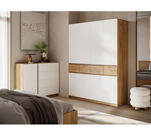 Шкаф 4 дв Бостон Лайт, дуб краф золотой/белый гладкий