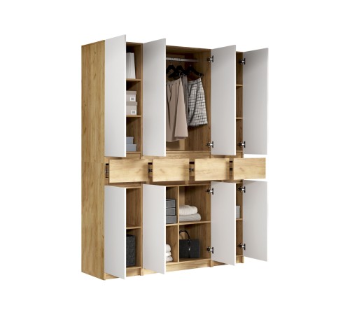 Шкаф 4 дв Квик-Степ, дуб крафт золотой/белый шагрень