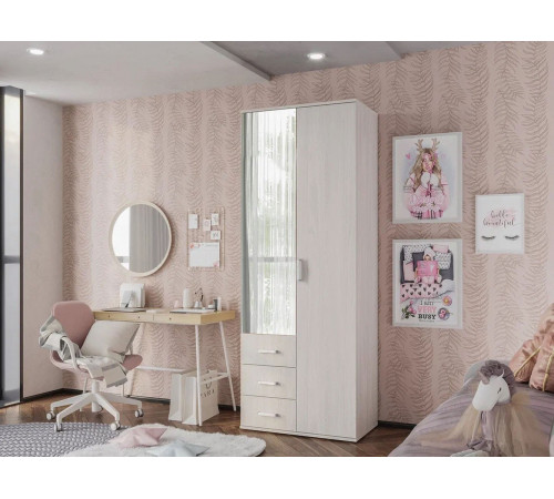 Шкаф 2-х створчатый с зеркалом Белла, ясень белый